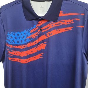 SR Polo Shirt Mens Size XL USA American Flag Red Blue Short‎ Sleeve Collared
